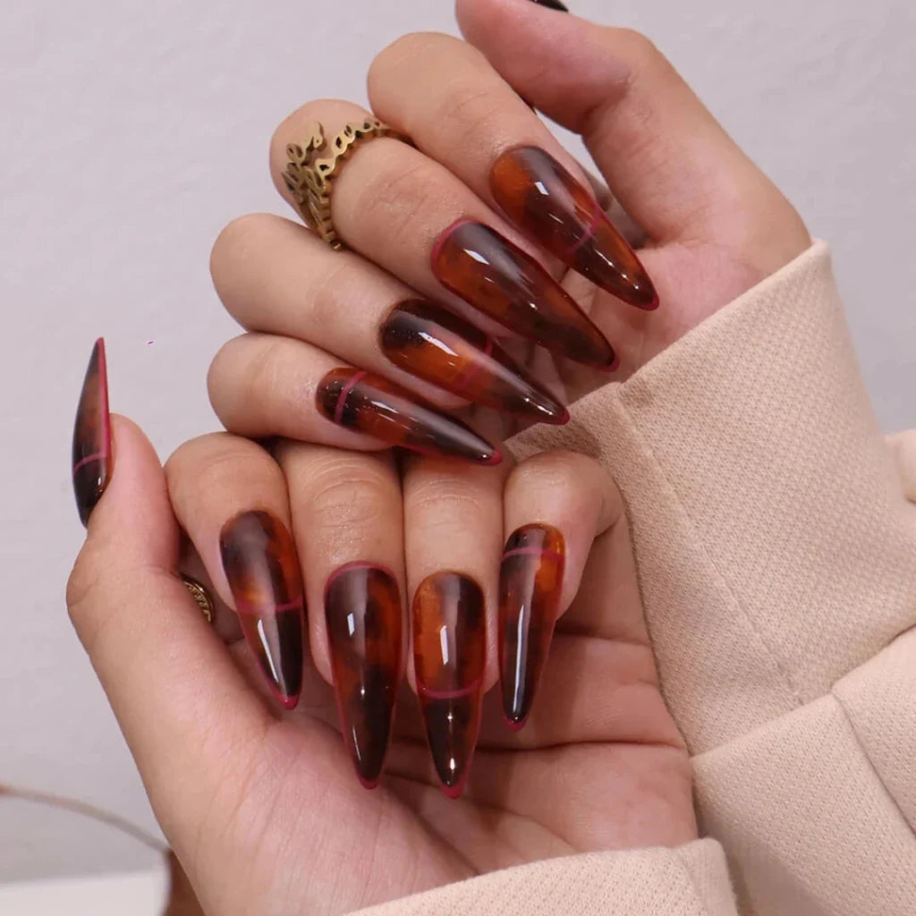 Amber Glaze Brown Handmade Press On Nails