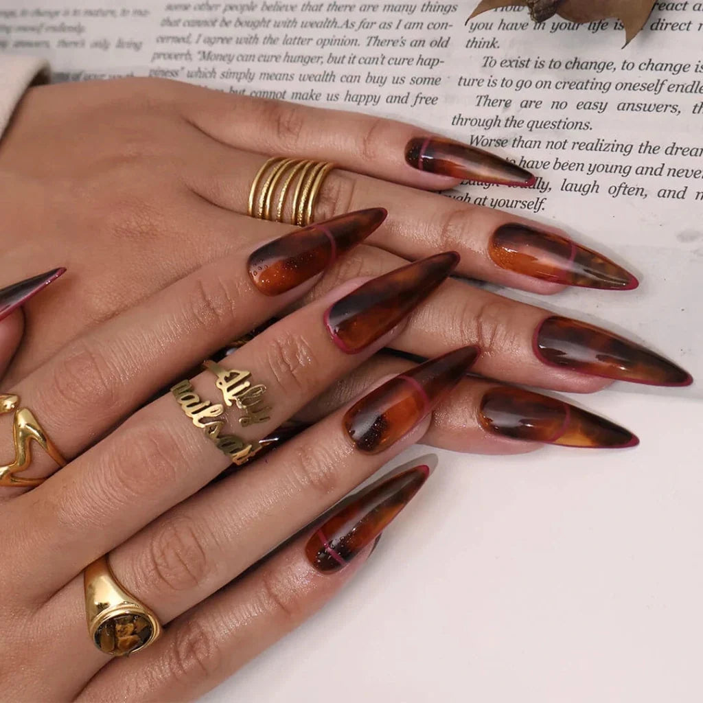 Amber Glaze Brown Handmade Press On Nails