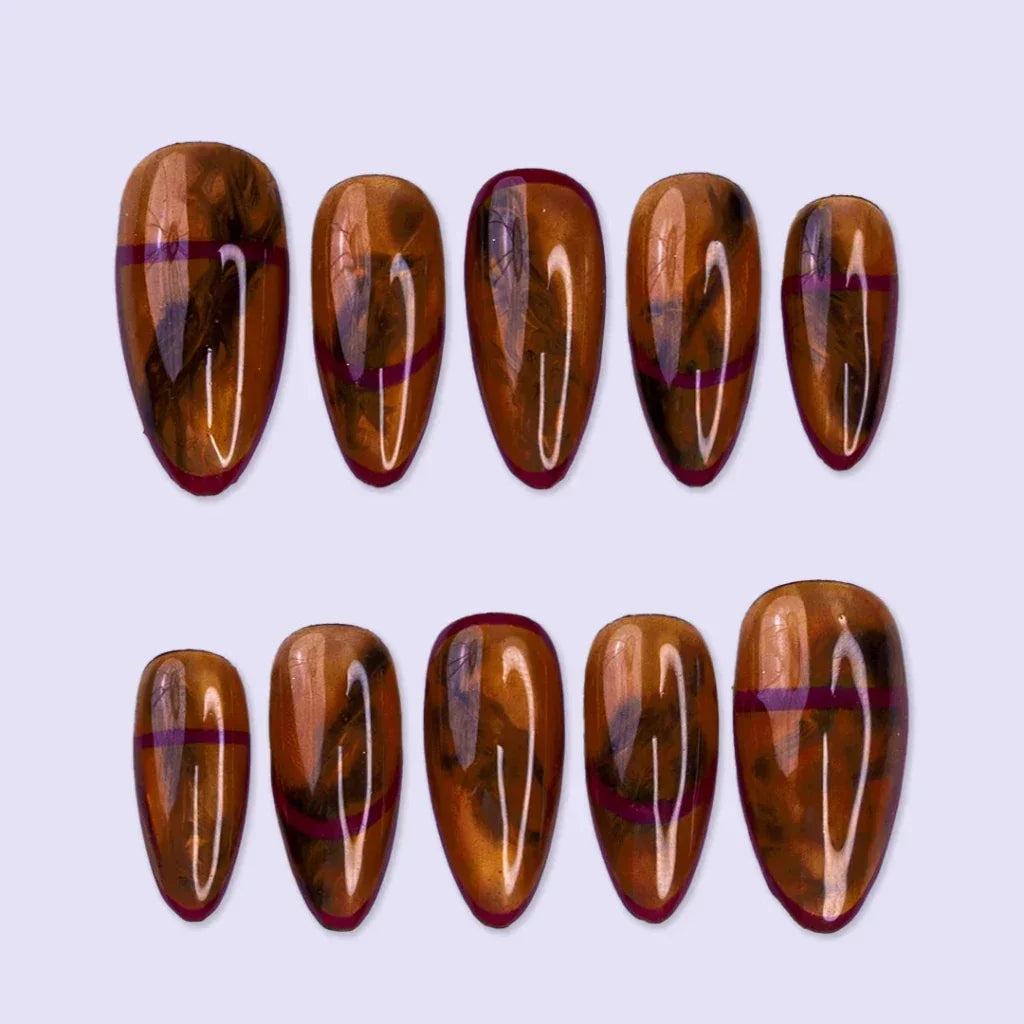 Amber Glaze Brown Handmade Press On Nails