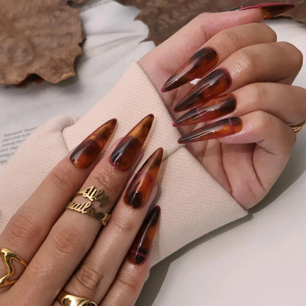 Amber Glaze Brown Handmade Press On Nails
