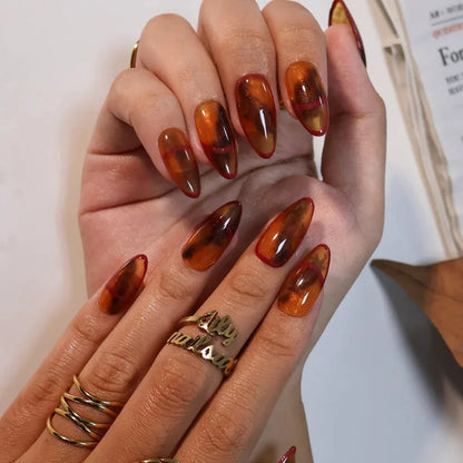 Amber Glaze Brown Handmade Press On Nails