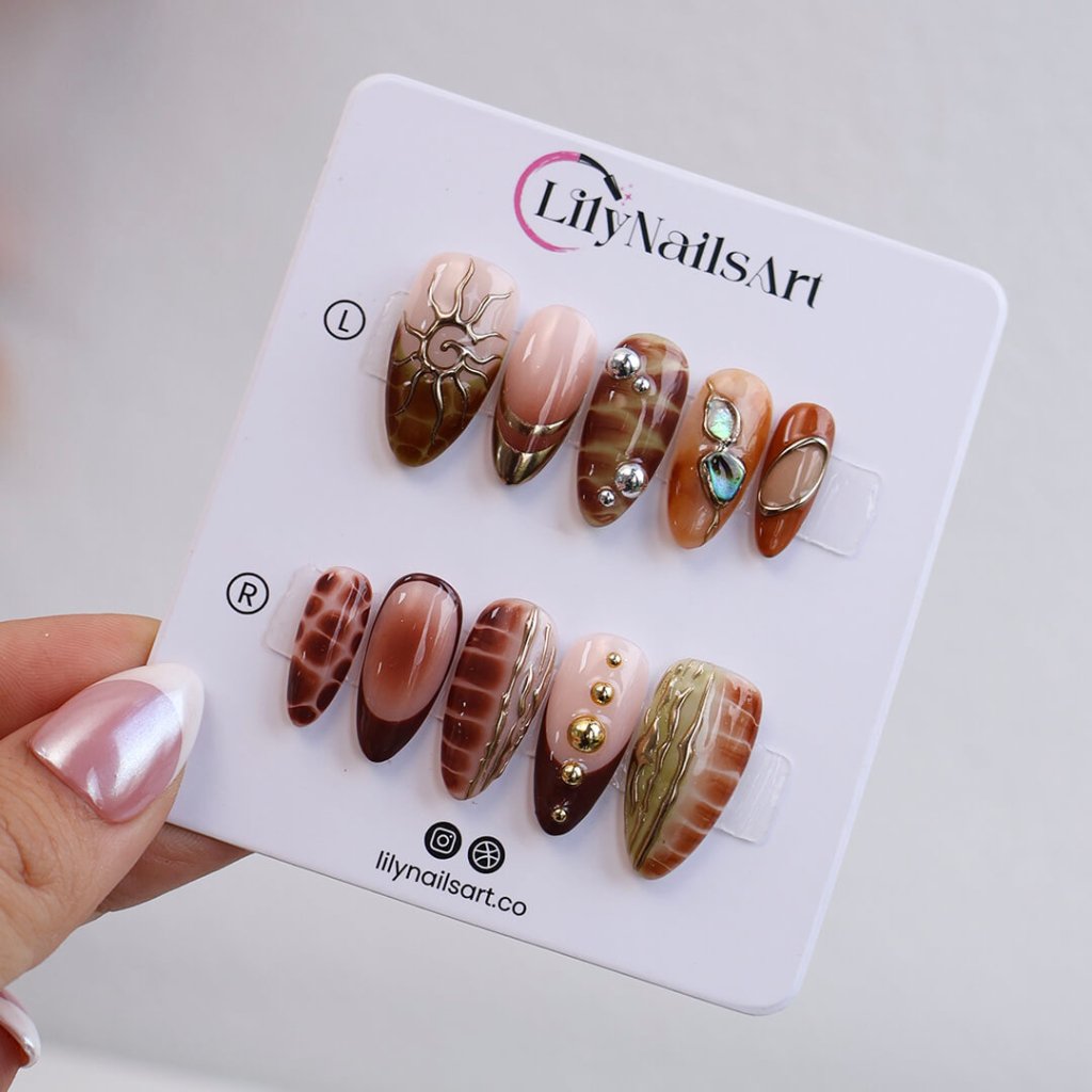 Amber Tide Brown Handmade Press On Nails
