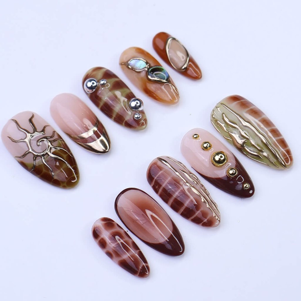 Amber Tide Brown Handmade Press On Nails