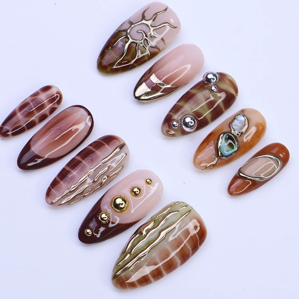 Amber Tide Brown Handmade Press On Nails