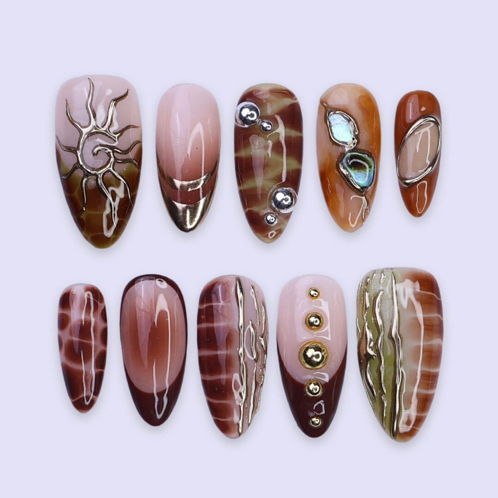 Amber Tide Brown Handmade Press On Nails