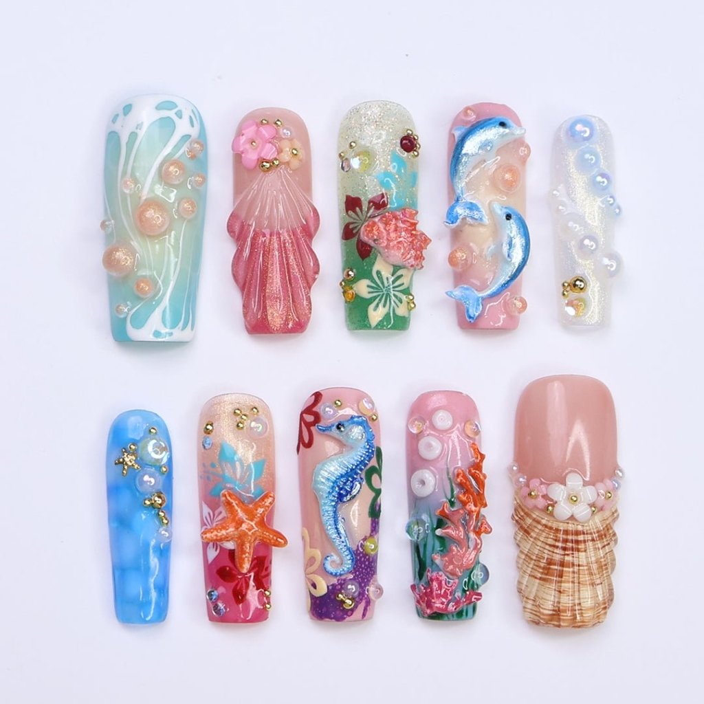 Atlanna Blue Handmade Reusable Press On Nails