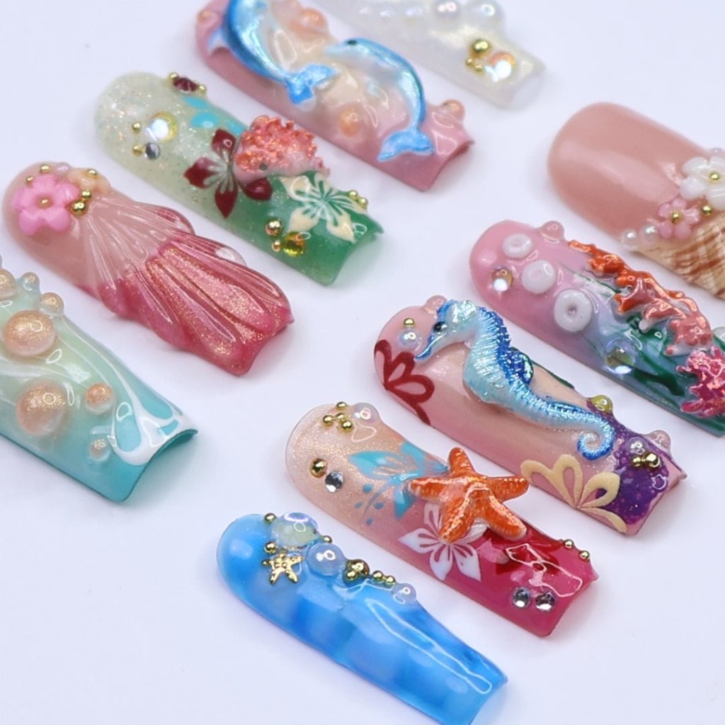 Atlanna Blue Handmade Reusable Press On Nails