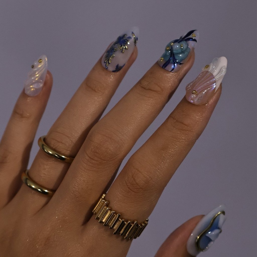 Azuralis Blue Handmade Reusable Press On Nails