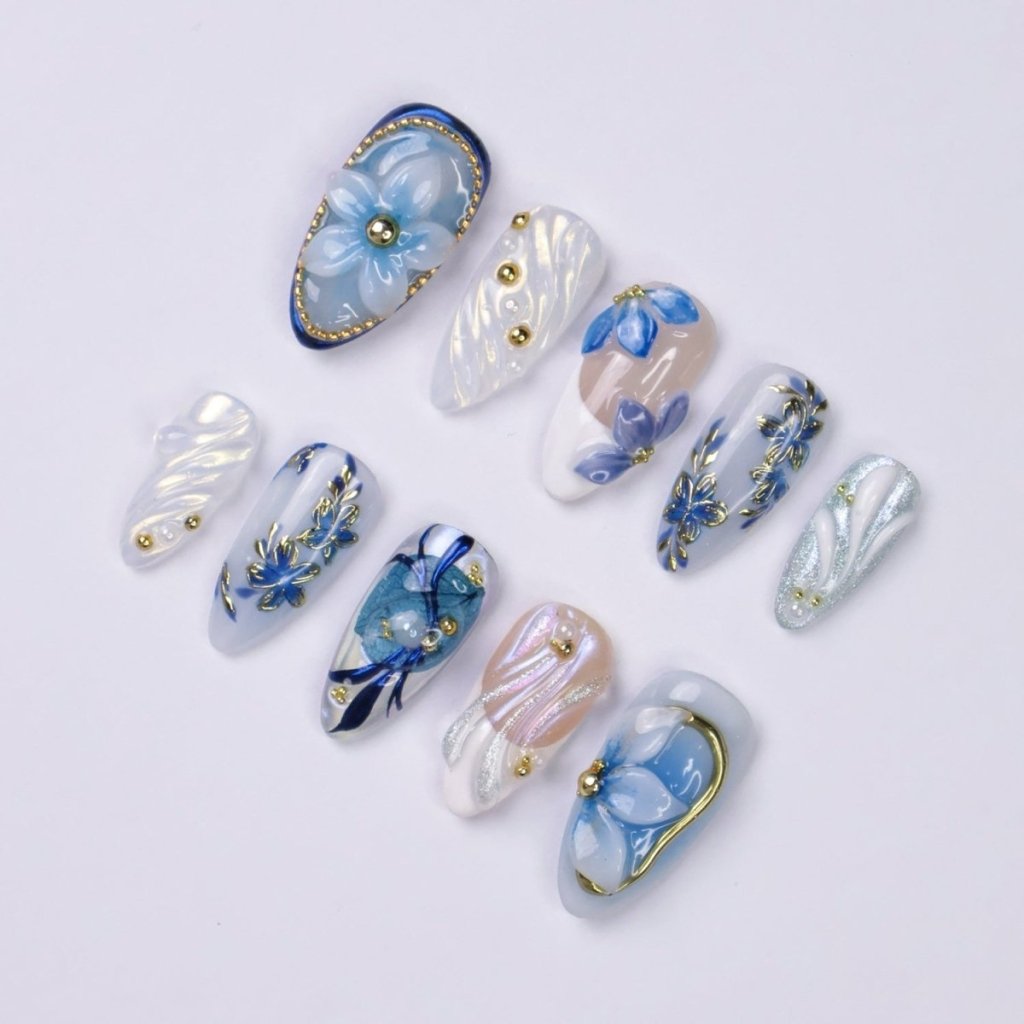 Azuralis Blue Handmade Reusable Press On Nails
