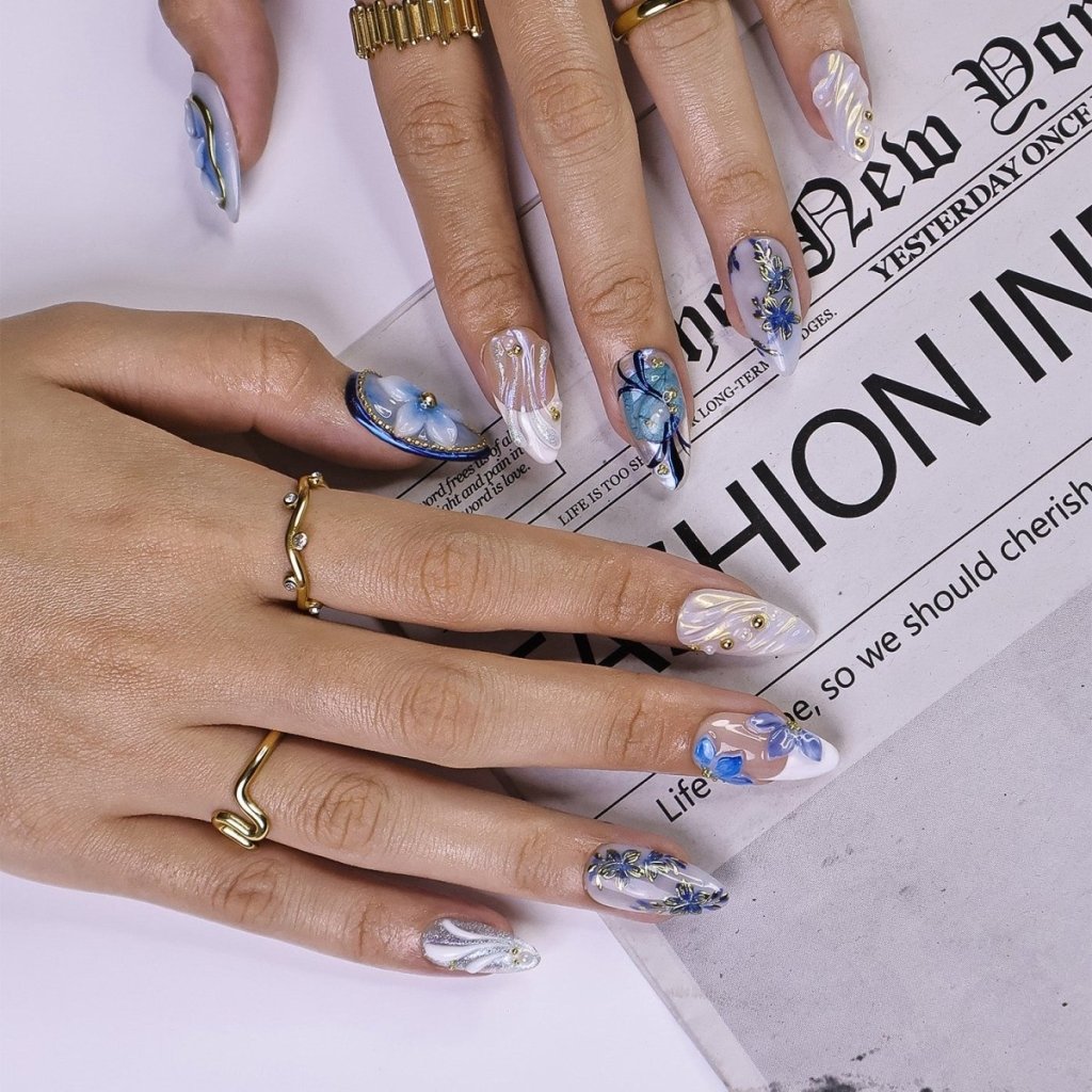 Azuralis Blue Handmade Reusable Press On Nails