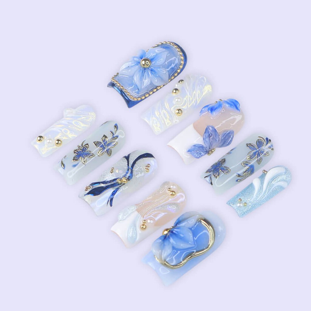 Azuralis Blue Handmade Reusable Press On Nails