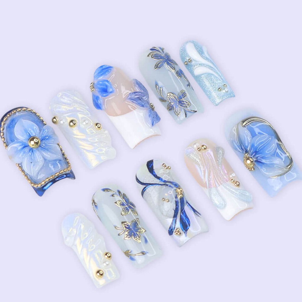 Azuralis Blue Handmade Reusable Press On Nails