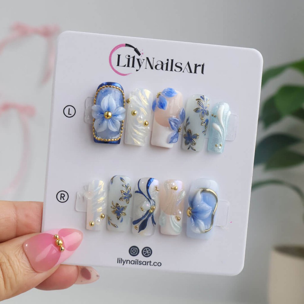Azuralis Blue Handmade Reusable Press On Nails