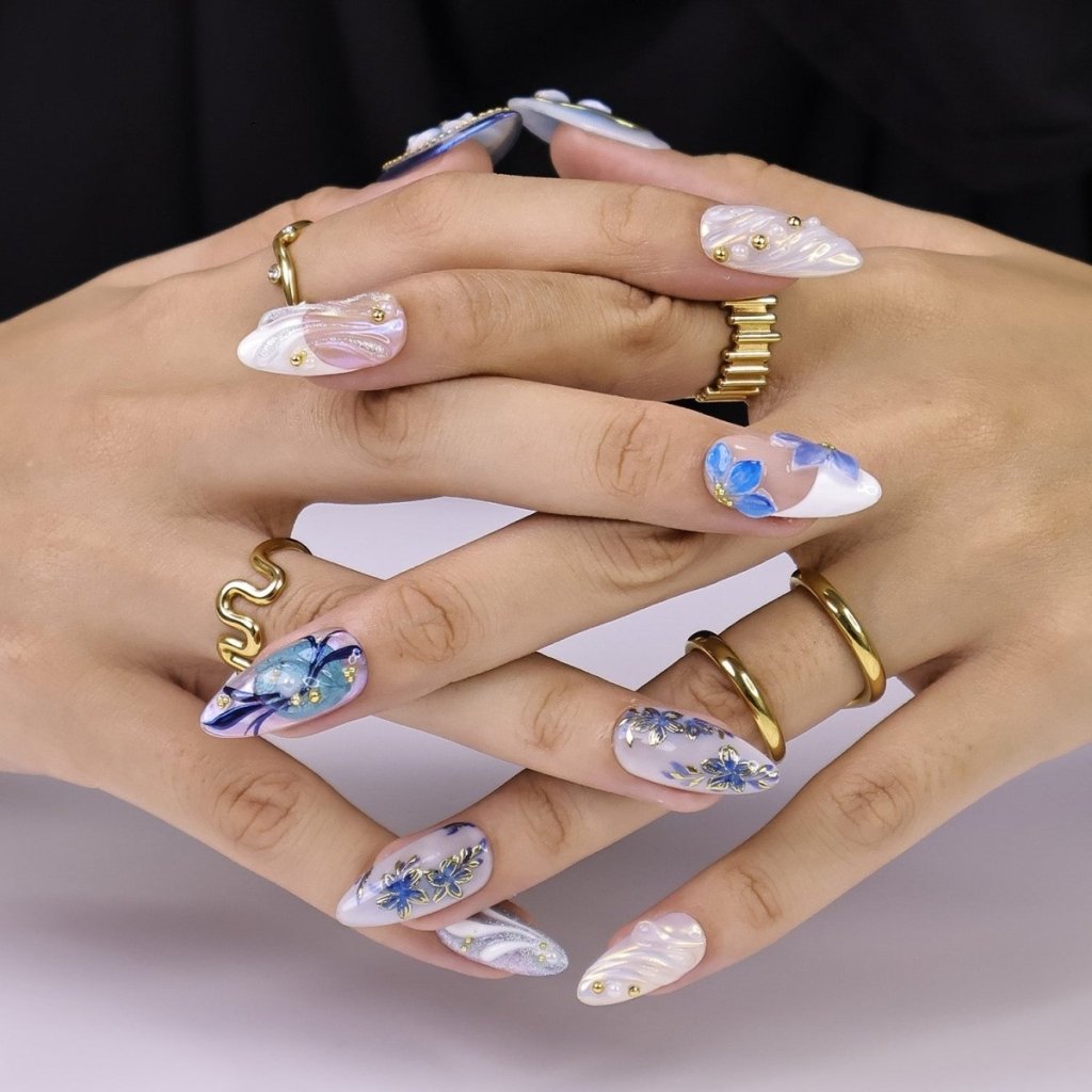 Azuralis Blue Handmade Reusable Press On Nails