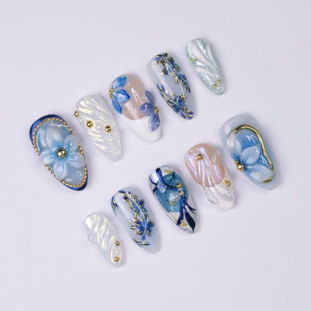Azuralis Blue Handmade Reusable Press On Nails