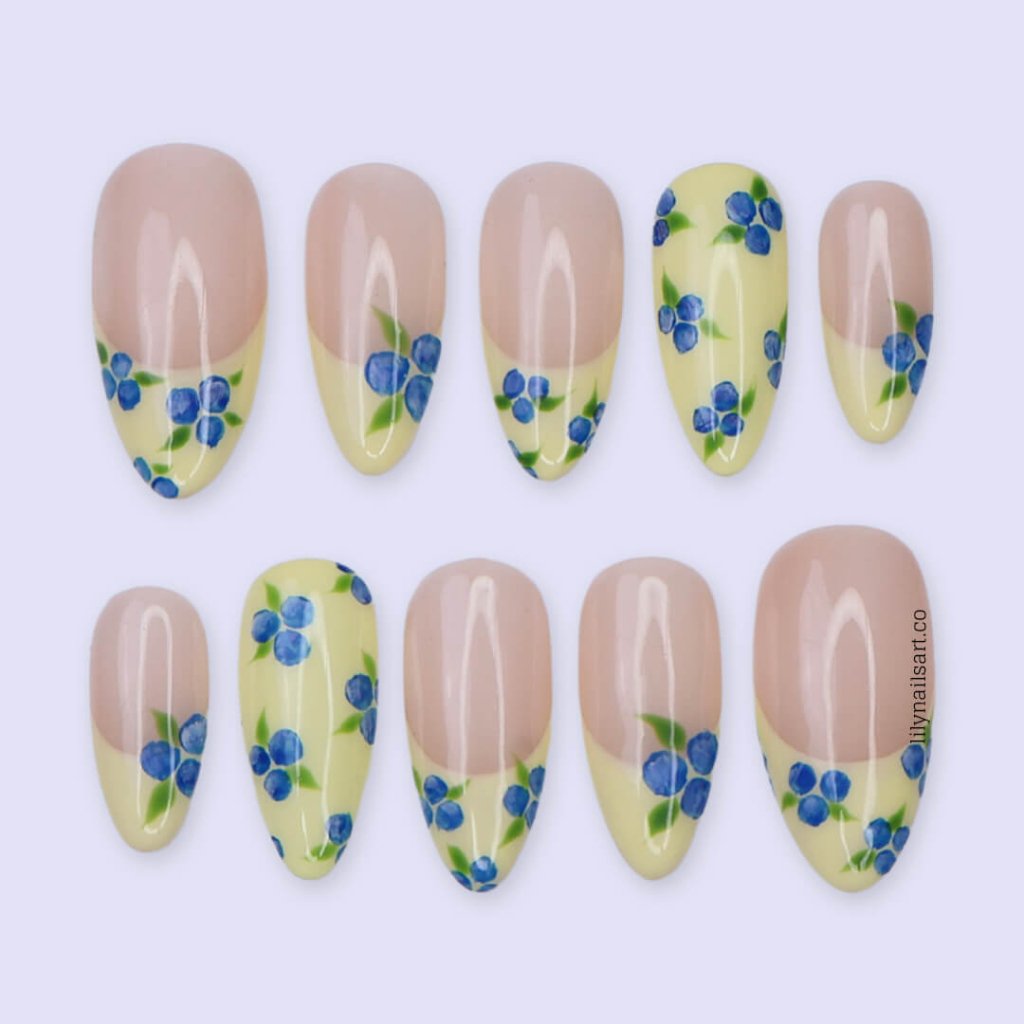 Berry Baby French Tip Floral Press On Nails