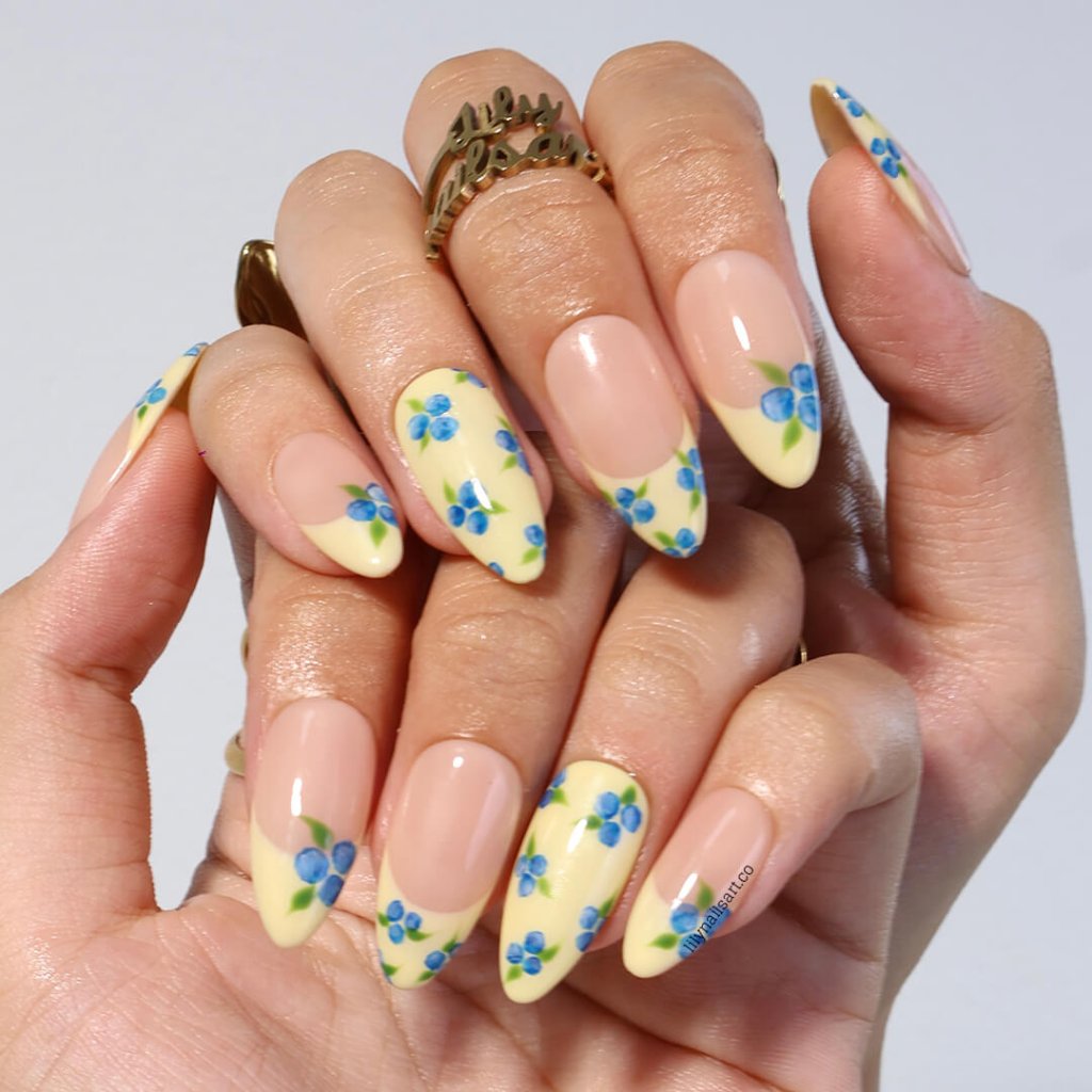 Berry Baby French Tip Floral Press On Nails