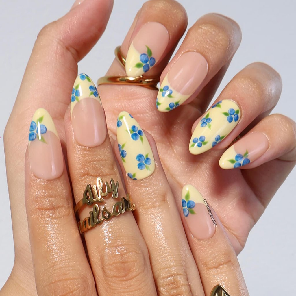 Berry Baby French Tip Floral Press On Nails
