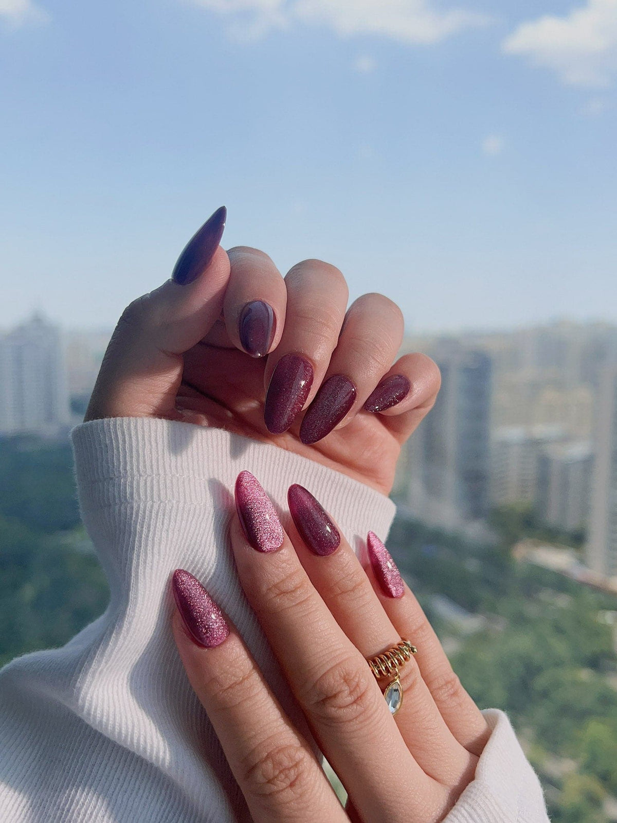 Ruby Red Cat Eye Reusable Press On Nails