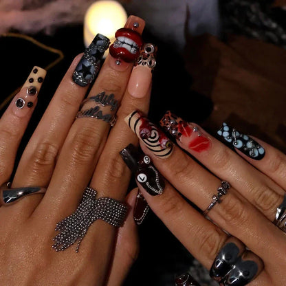 Black Diamond Red Chrome Press On Nails