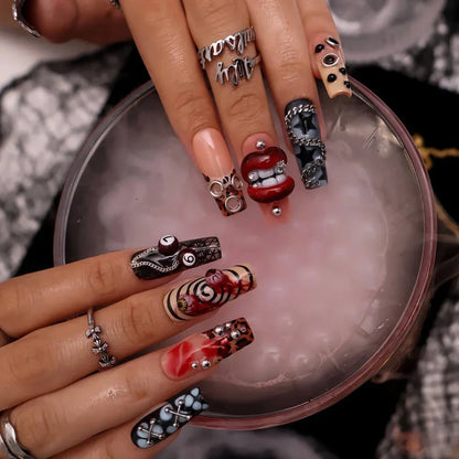 Black Diamond Red Chrome Press On Nails