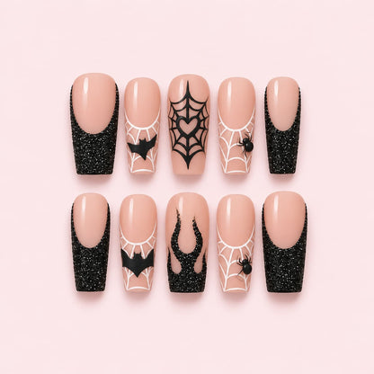 Black Glitter Halloween Coffin Press-On Nails