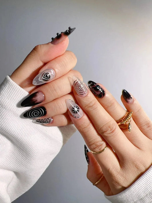 Black & Silver Void Reusable Press On Nails
