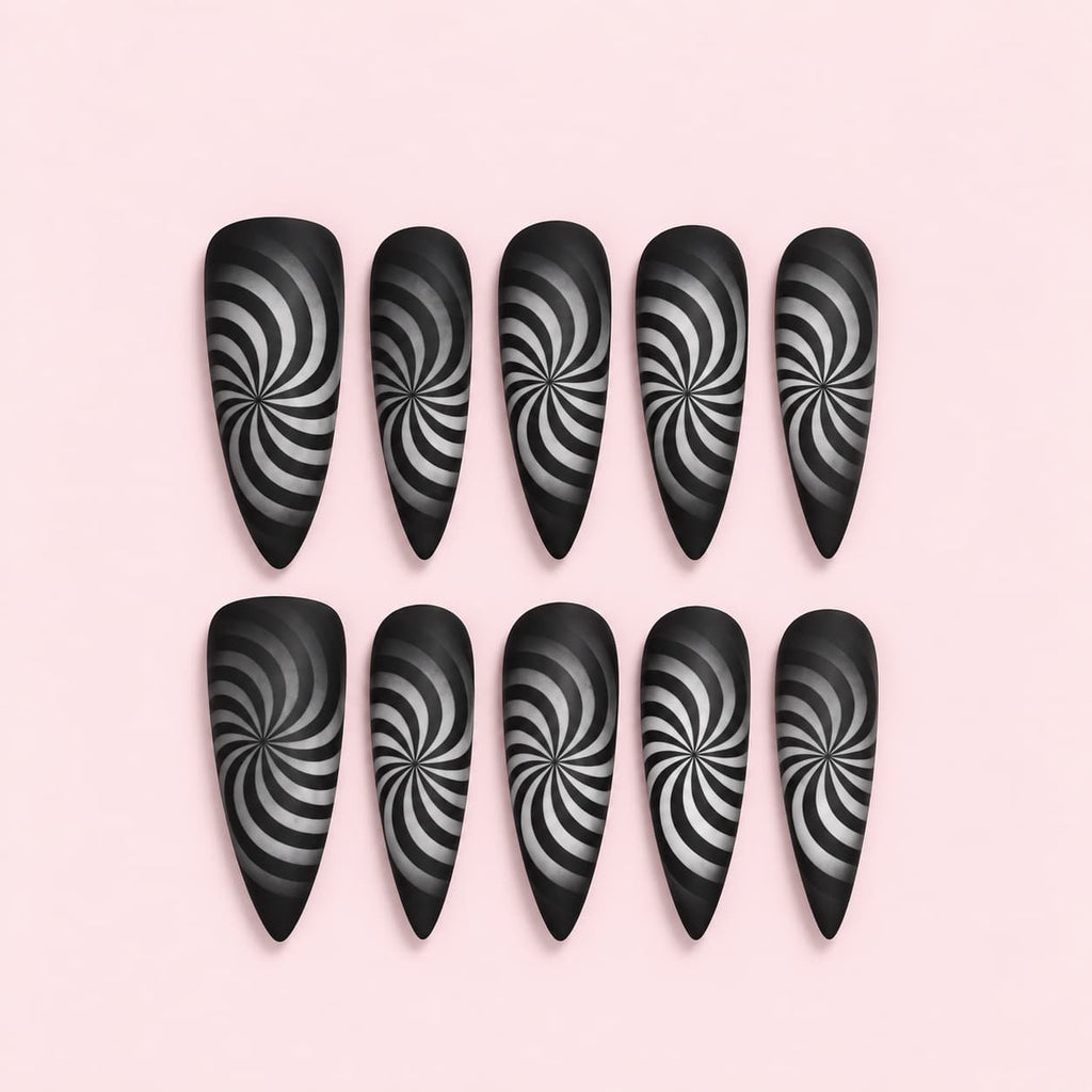 Black White Swirl Cat Eye Stiletto Press-On Nails