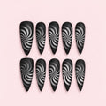 Black White Swirl Cat Eye Stiletto Press-On Nails