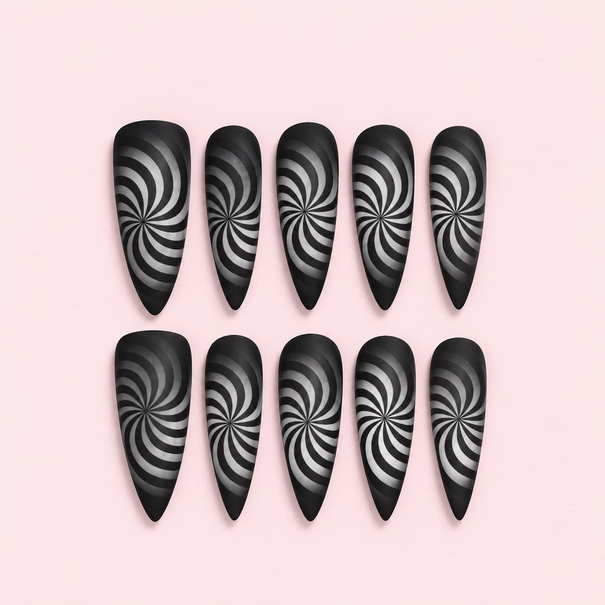 Black White Swirl Cat Eye Stiletto Press-On Nails