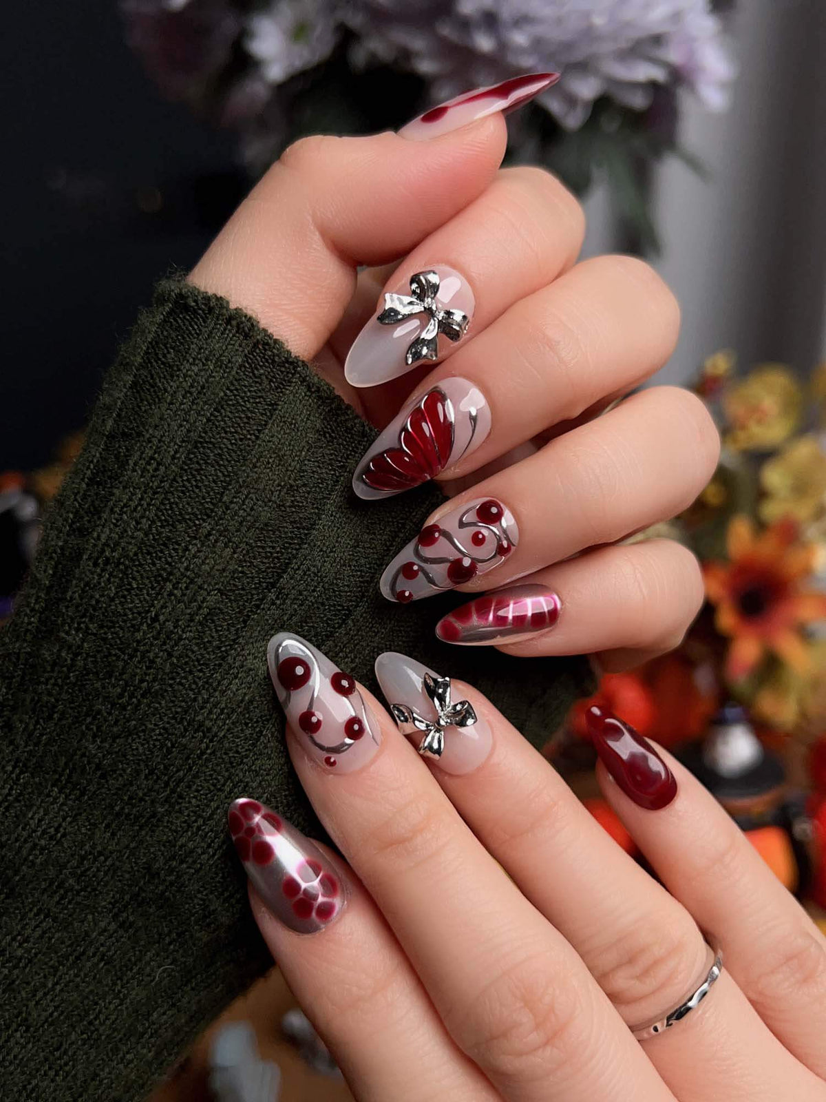 Silver Butterfly Reusable Press On Nails