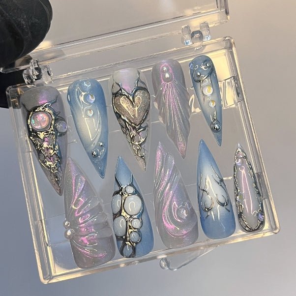 Blue Mermaid Handmade Reusable Press On Nails