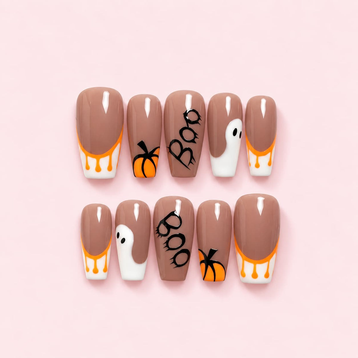 Boo Ghost Halloween Coffin Press-On Nails - Hand-Painted