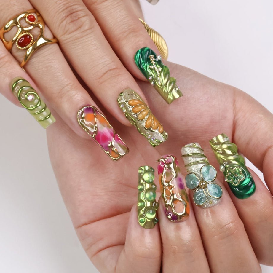 Botanica Green Handmade Press On Nails