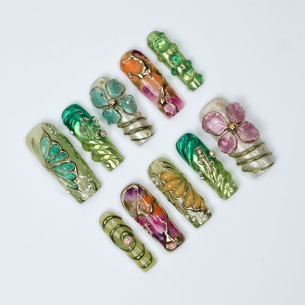 Botanica Green Handmade Press On Nails