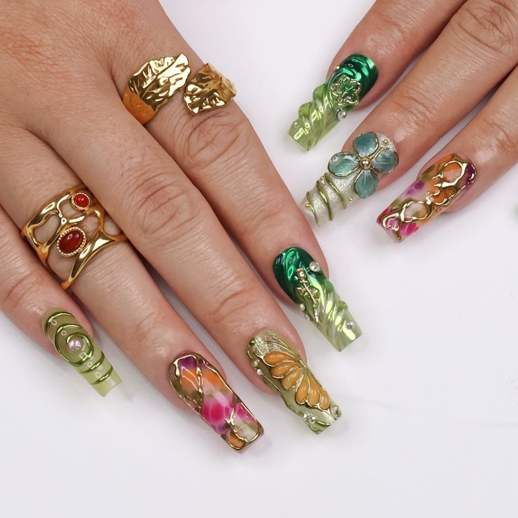 Botanica Green Handmade Press On Nails