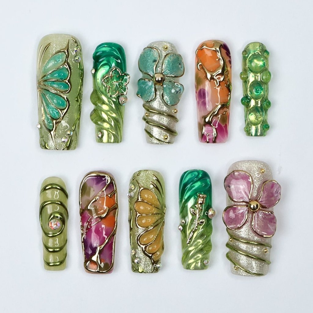 Botanica Green Handmade Press On Nails