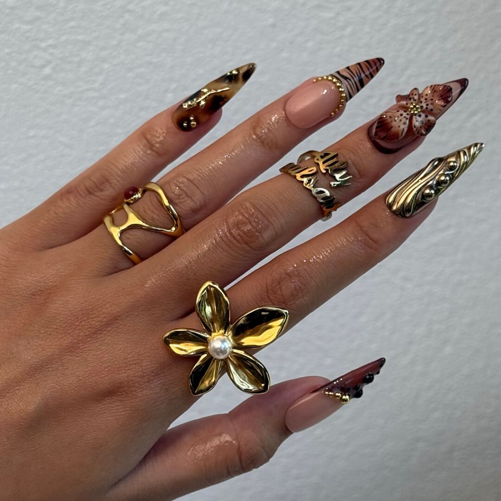 Bronze Bloom Brown Floral Press On Nails