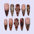 Bronze Bloom Brown Floral Press On Nails