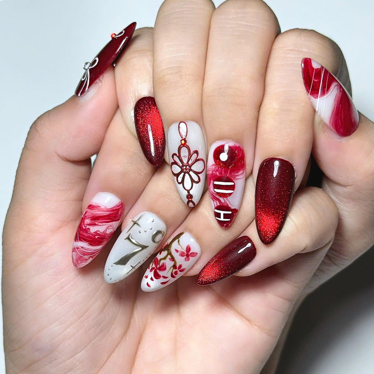 Kpop Concert Press On Nails, Concertcore Nails, Burgundy Chrome Nails, Idol Inspired Press