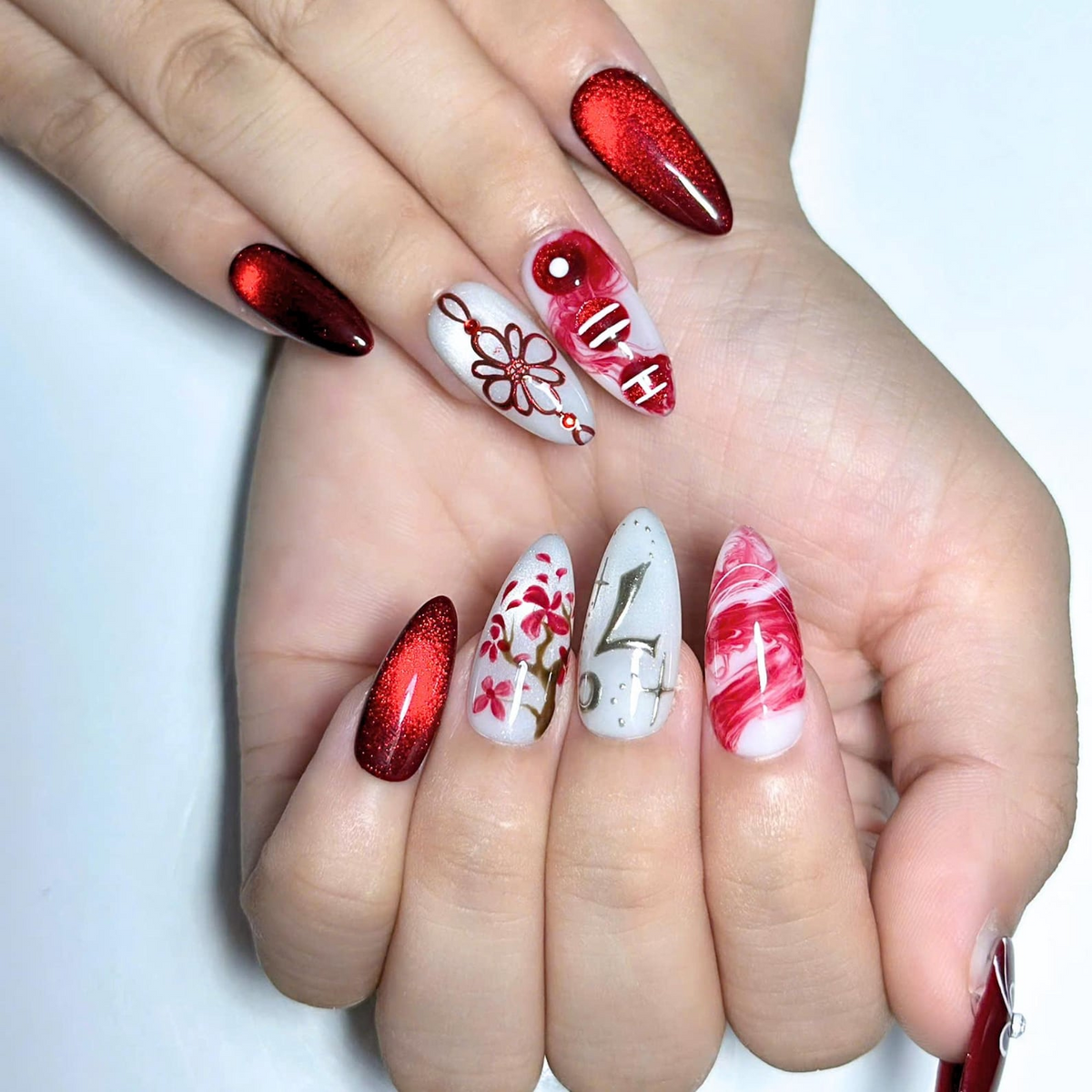 Kpop Concert Press On Nails, Concertcore Nails, Burgundy Chrome Nails, Idol Inspired Press