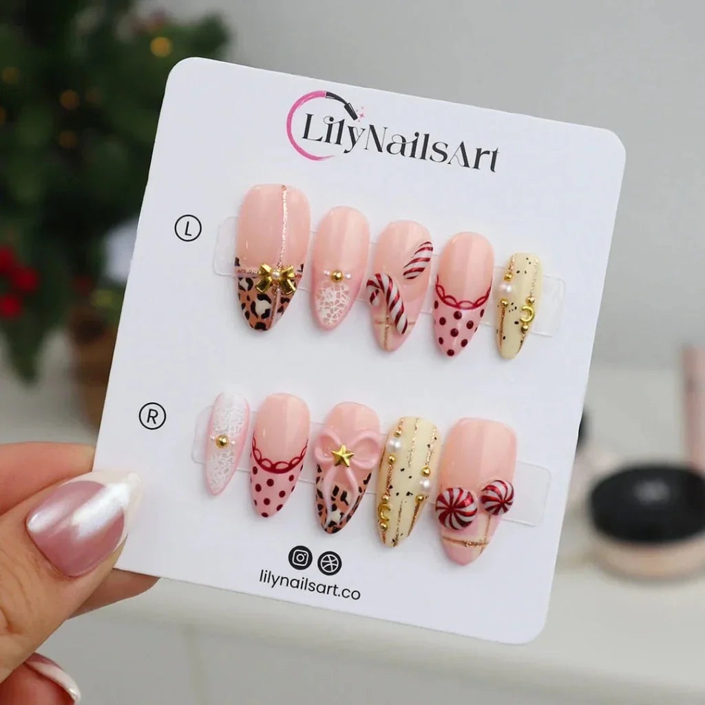 Candy Bow Pink Handmade Press On Nails
