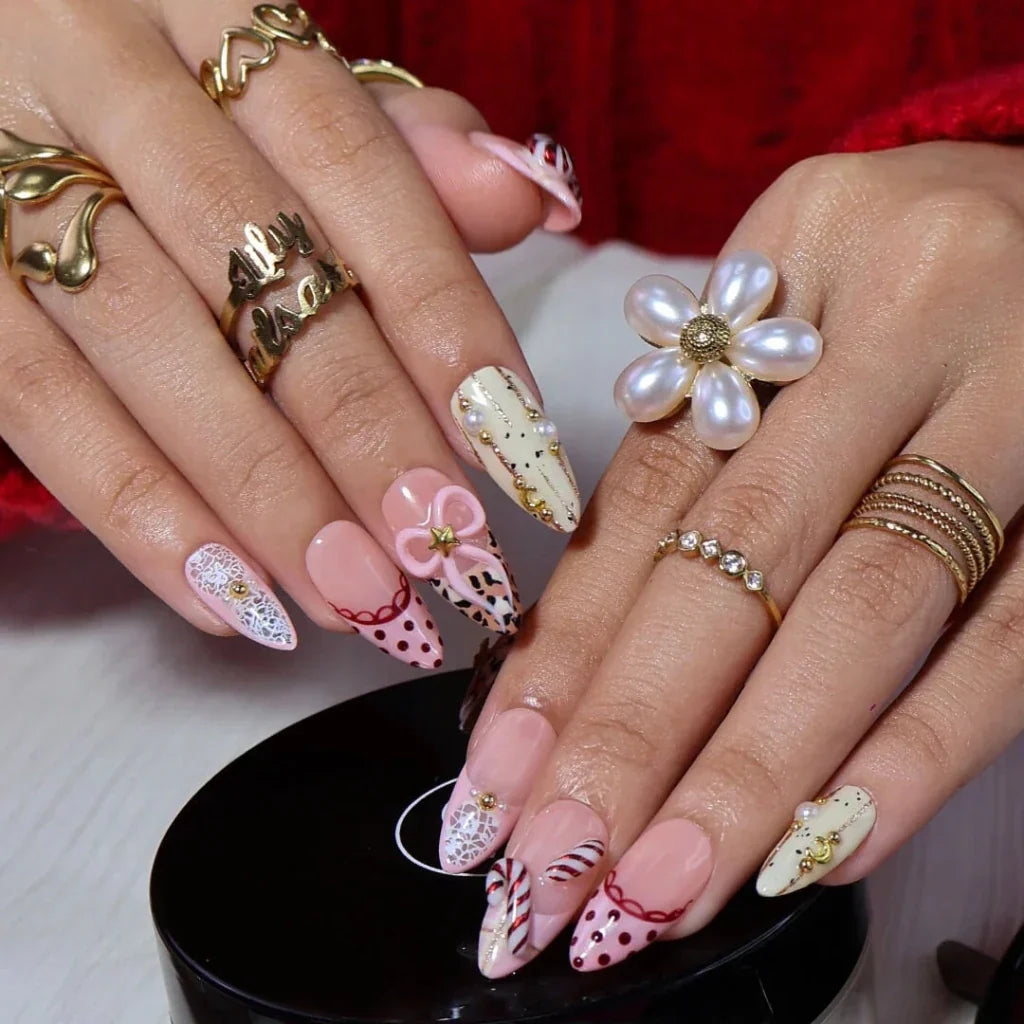 Candy Bow Pink Handmade Press On Nails
