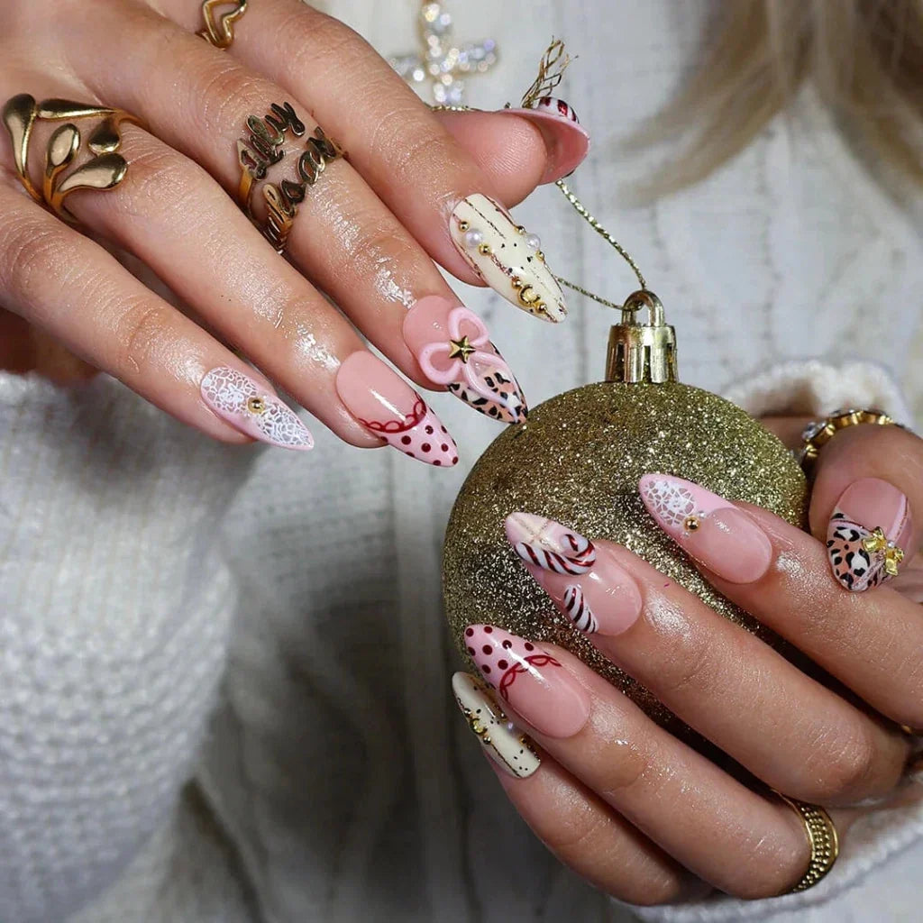 Candy Bow Pink Handmade Press On Nails