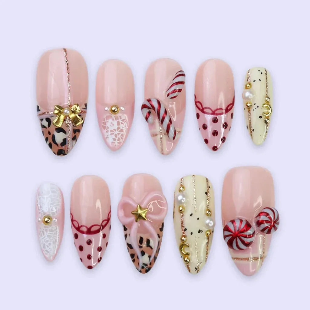 Candy Bow Pink Handmade Press On Nails