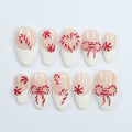 Candy Cane White Red Handmade Press On Nails
