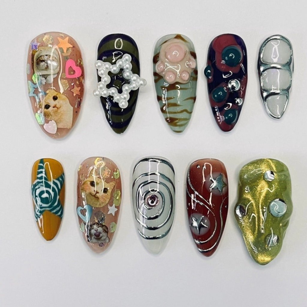 Cat Lovers Chrome Handmade Press On Nails