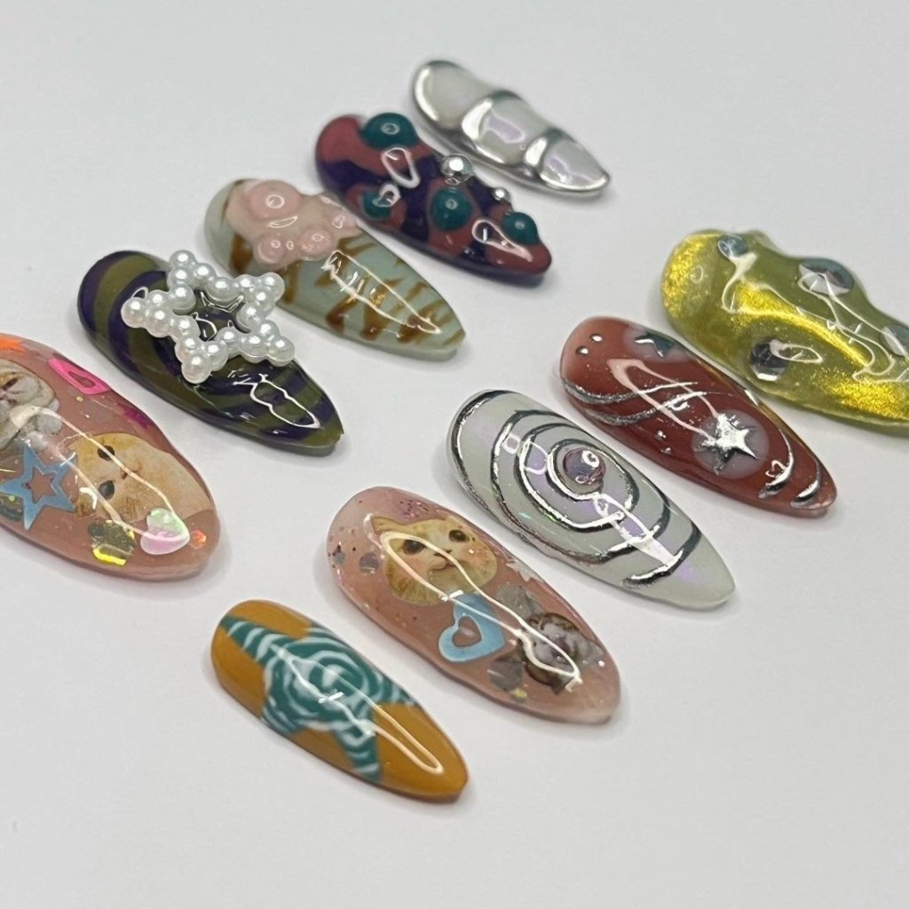 Cat Lovers Chrome Handmade Press On Nails