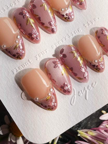 Falling Sakura Reusable Press On Nails