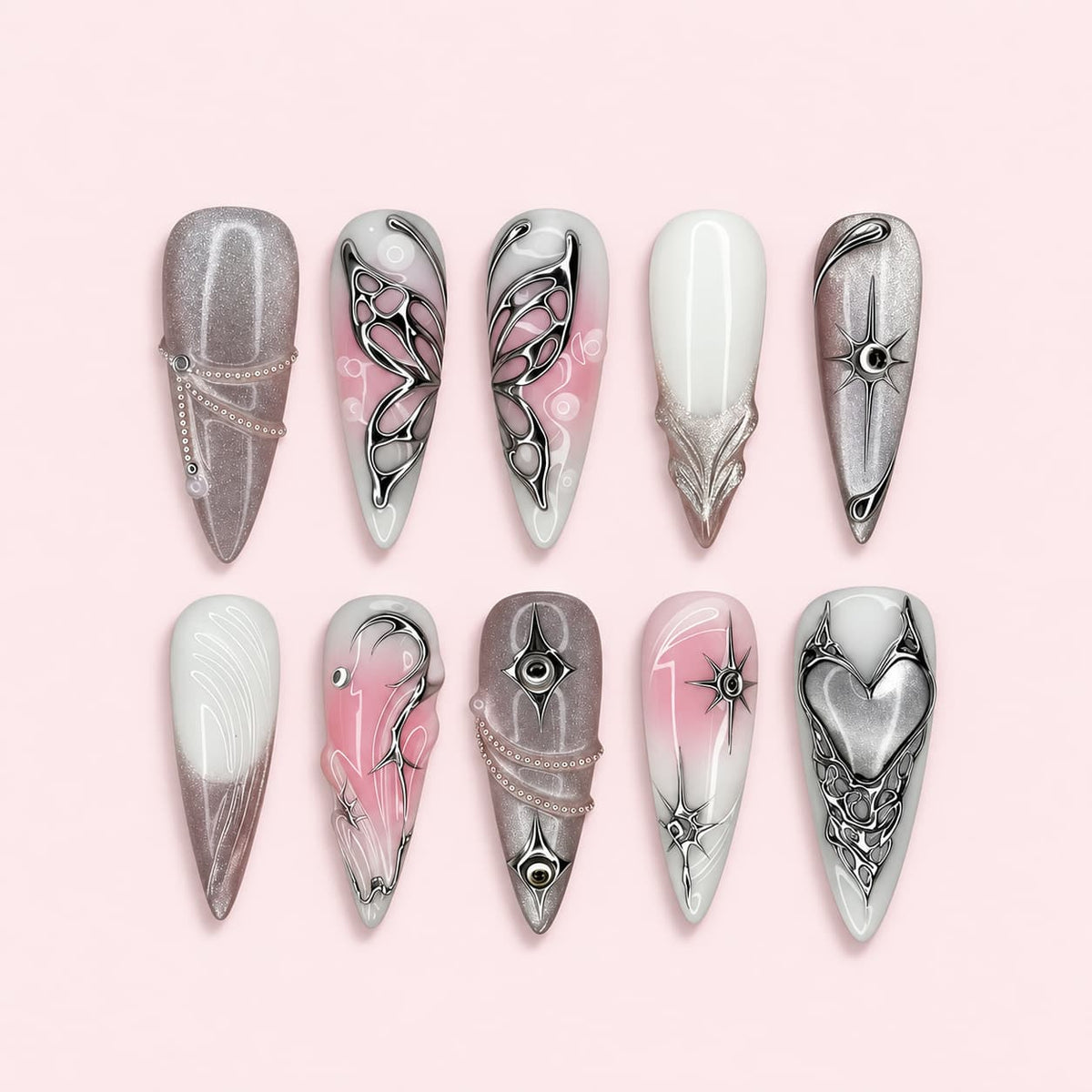 Chrome Butterfly Press-On Nails